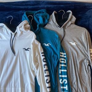 3 Hollister LightWeight Hoodies. Sizes: Large